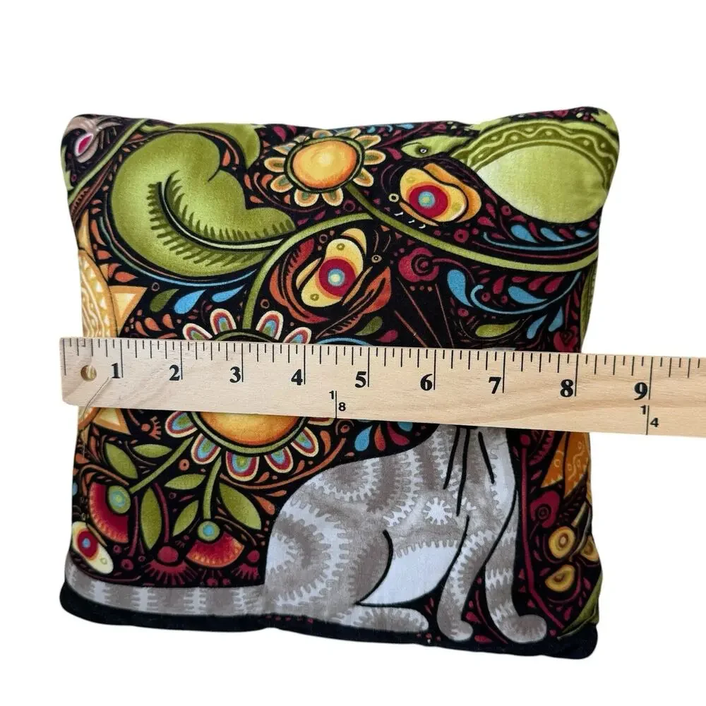 Folk Art Quilted Cat Bird Pillows Set Of 2 Black Multicolored 9” Square